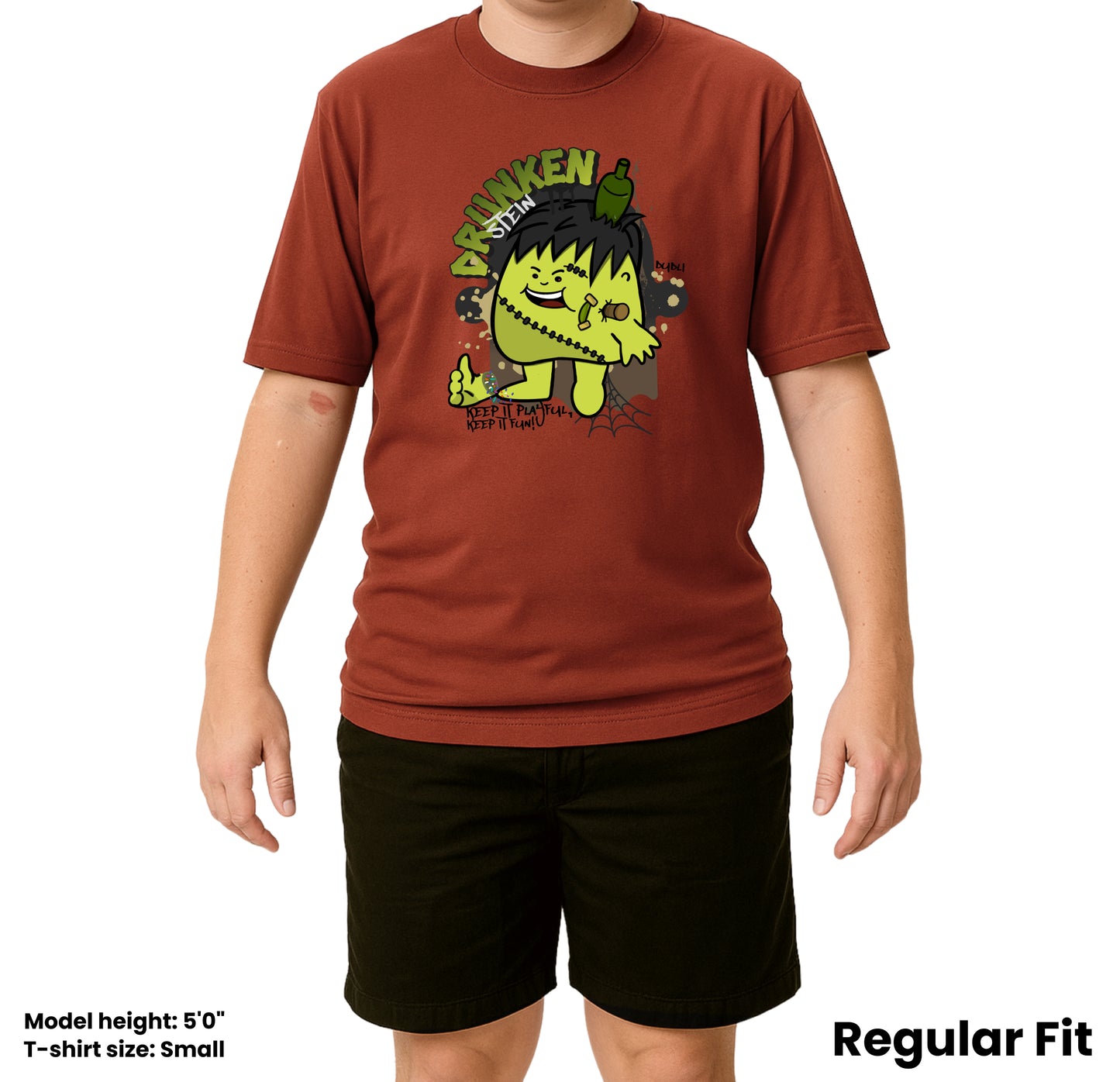 Dudli Playful Graphic Tshirts - Drunkenstein - Brick - regular_fit