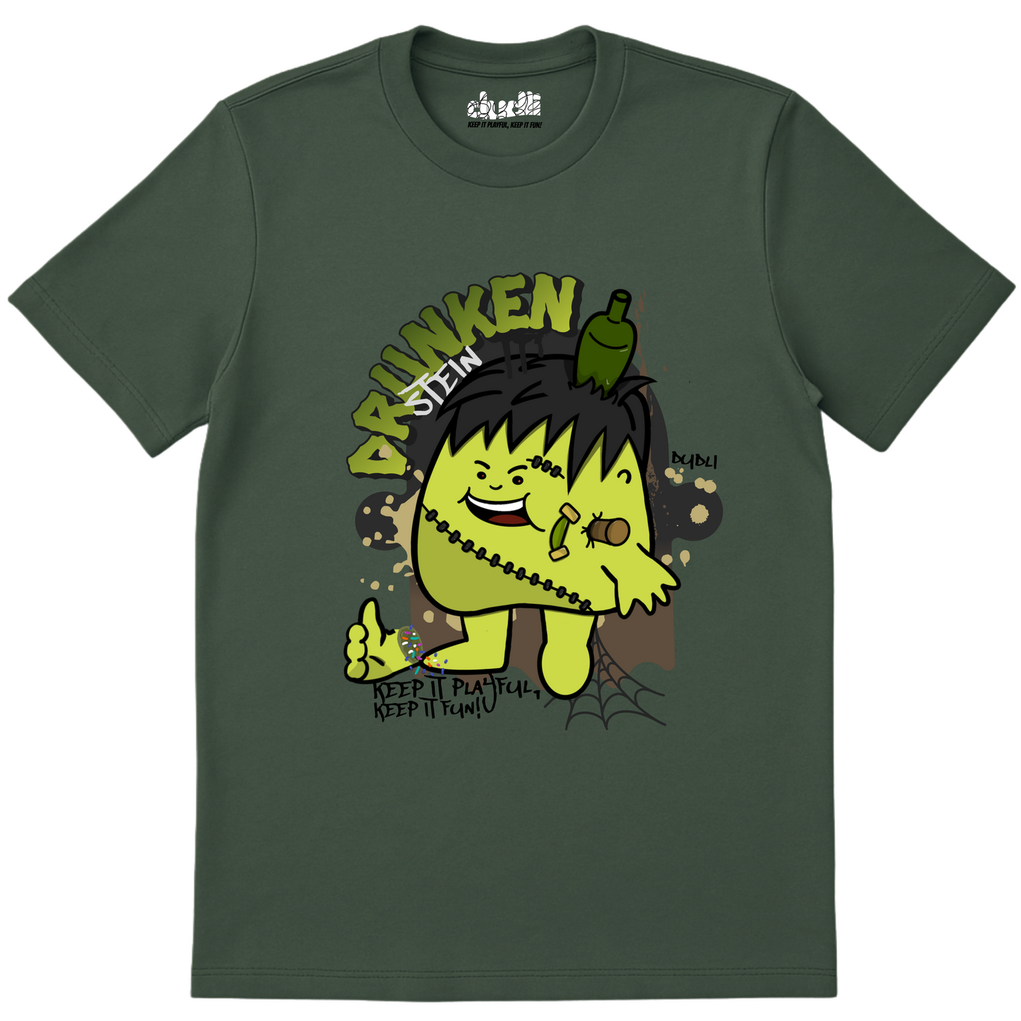 Dudli Playful Graphic Tshirts Drunkenstein - Moss - regular_fit