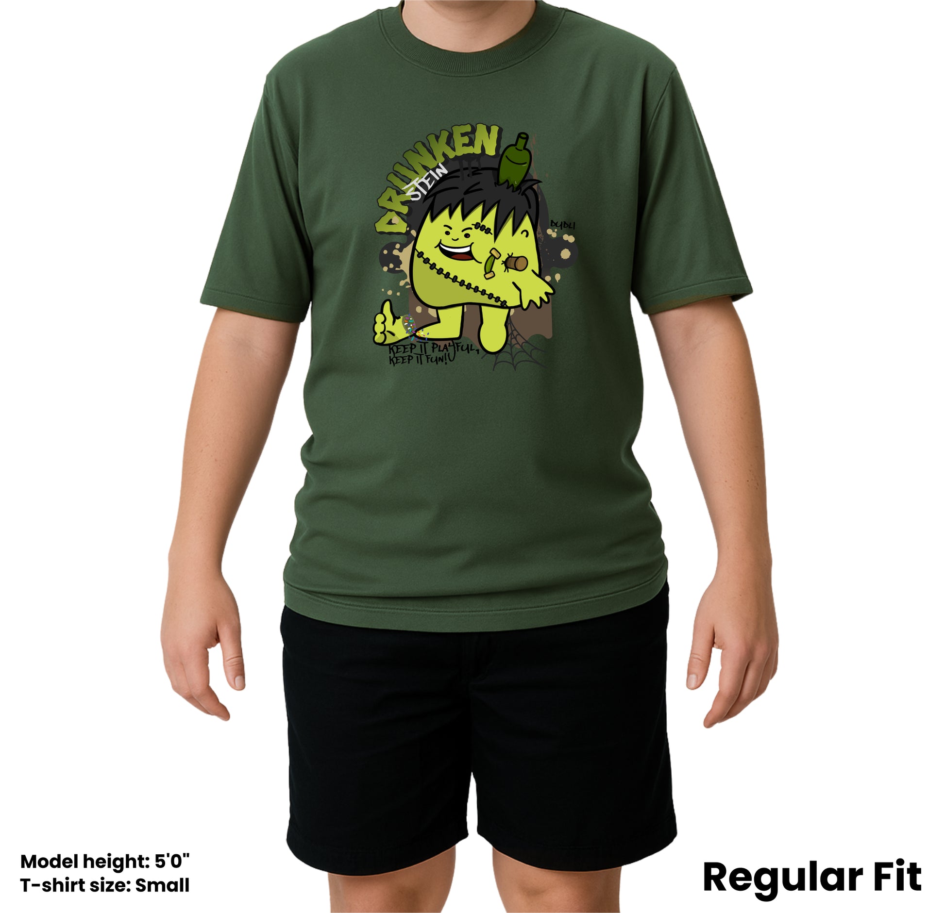 Dudli Playful Graphic Tshirts Drunkenstein - Moss - regular_fit