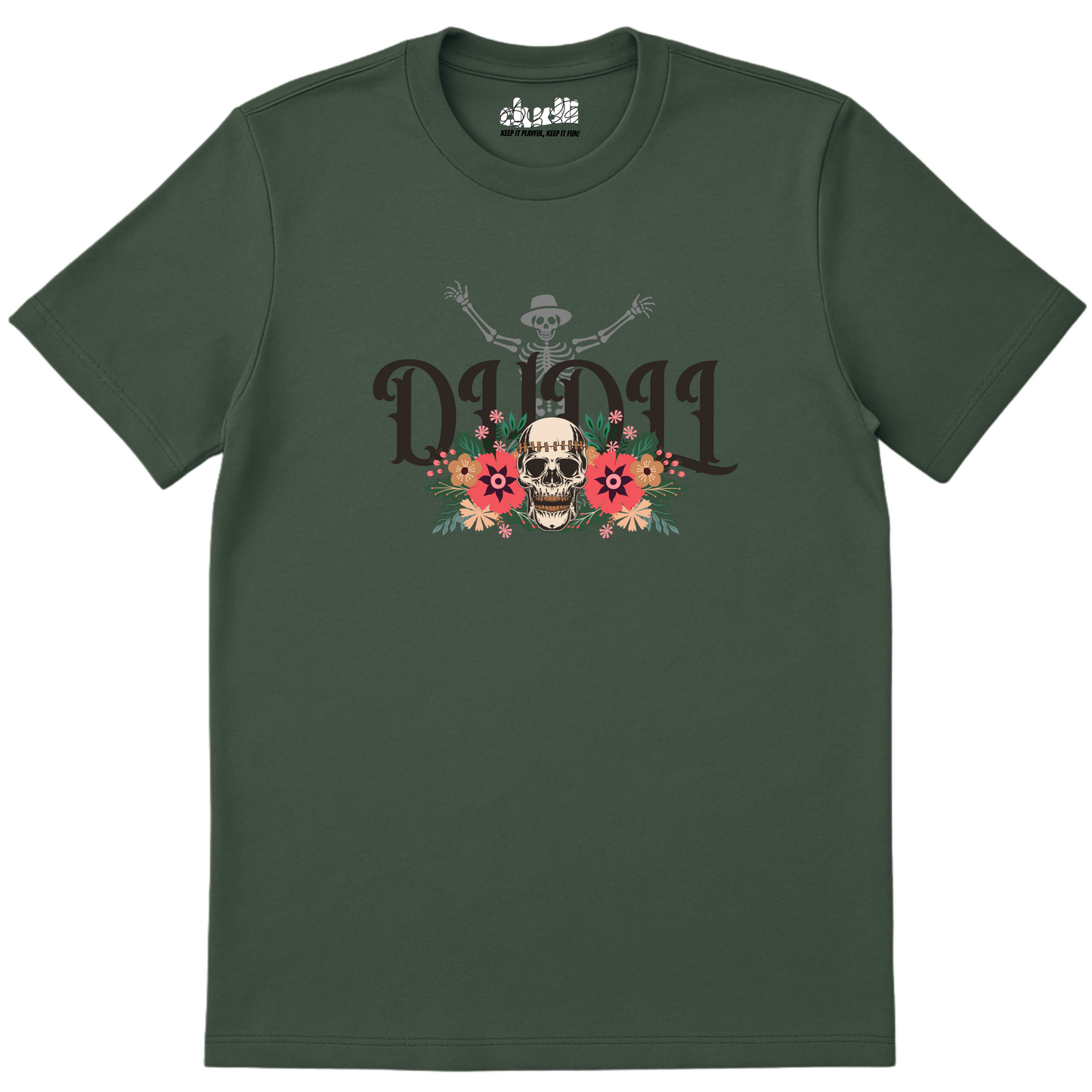 Dudli Playful GraphicT shirts Dudlify - Skull - Moss - regular_fit