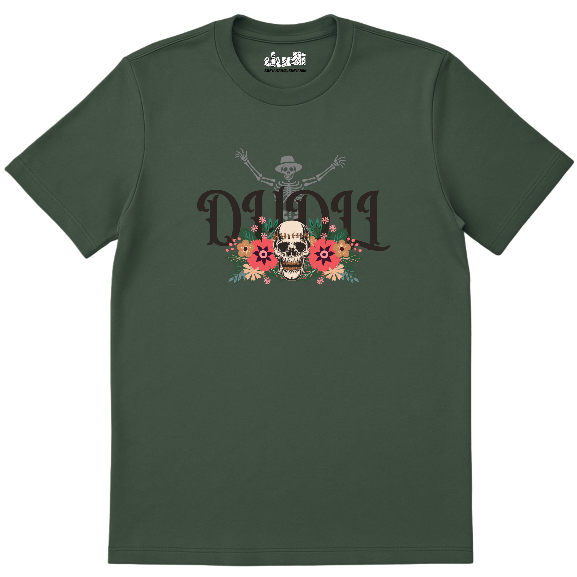 Dudli Playful GraphicT shirts Dudlify - Skull - Moss - regular_fit