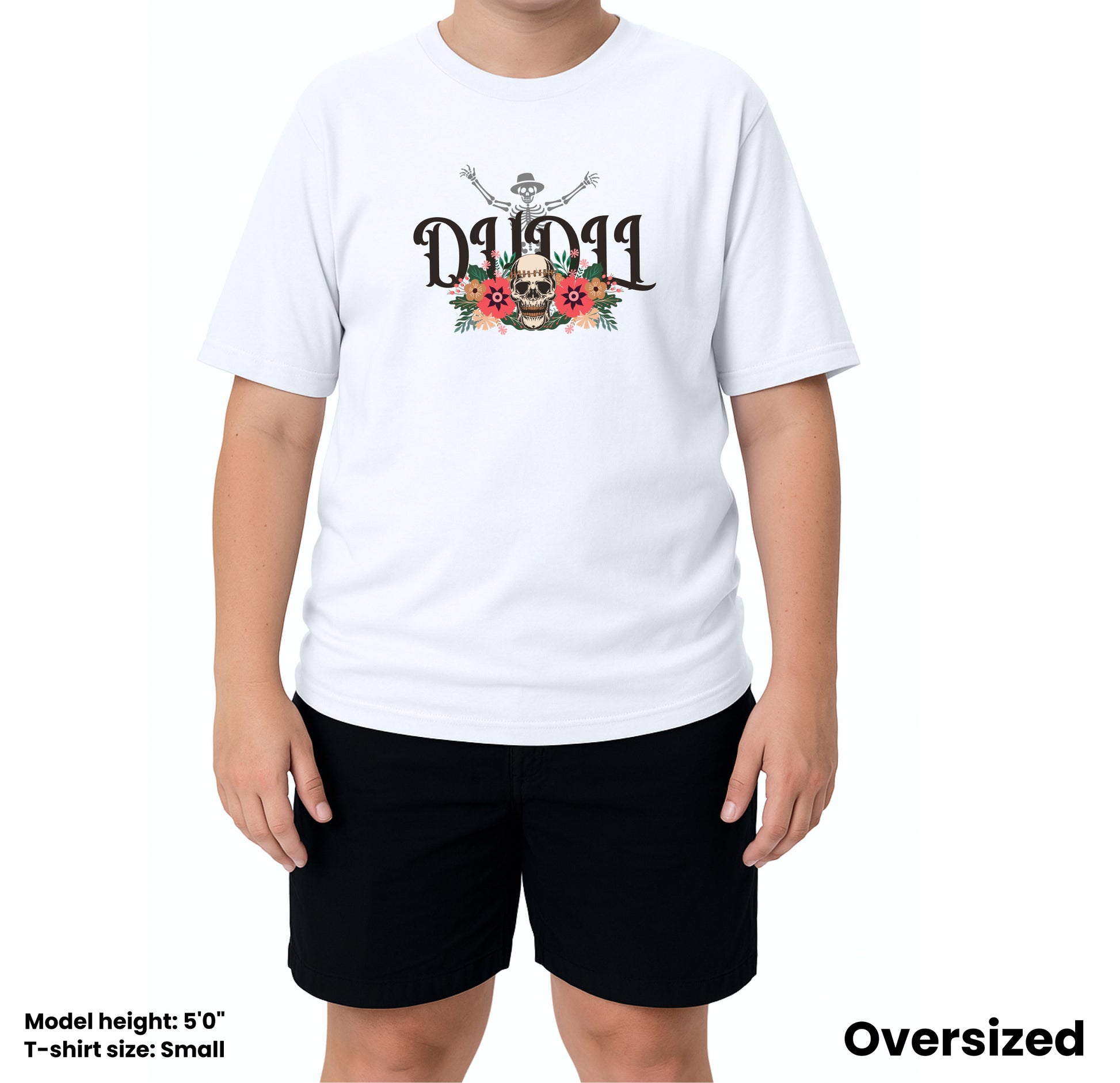 Dudli Graphic Tees - Dudlify - Skull - White - oversized_fit