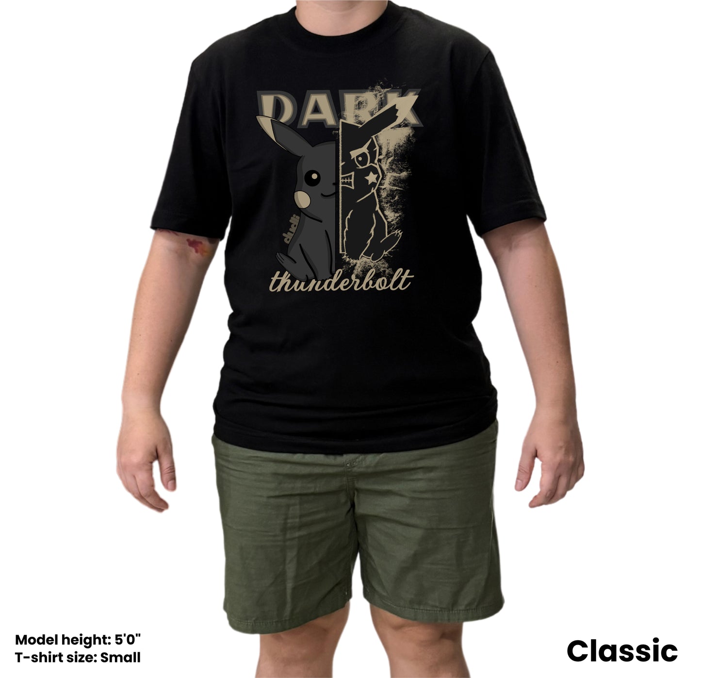 Dudli Playful Graphic Tshirts - Dark - Dark Thunderbolt - Shadow - model front - regular_fit