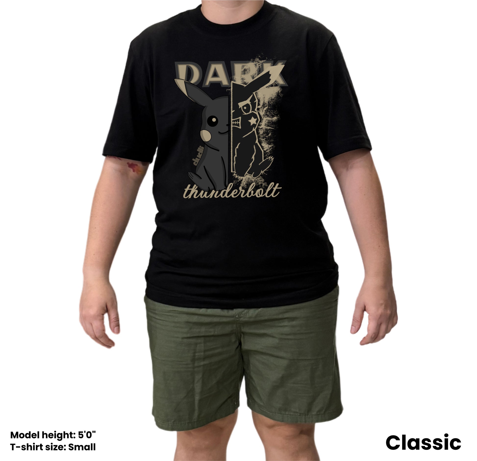 Dudli Playful Graphic Tshirts - Dark - Dark Thunderbolt - Shadow - model front - regular_fit