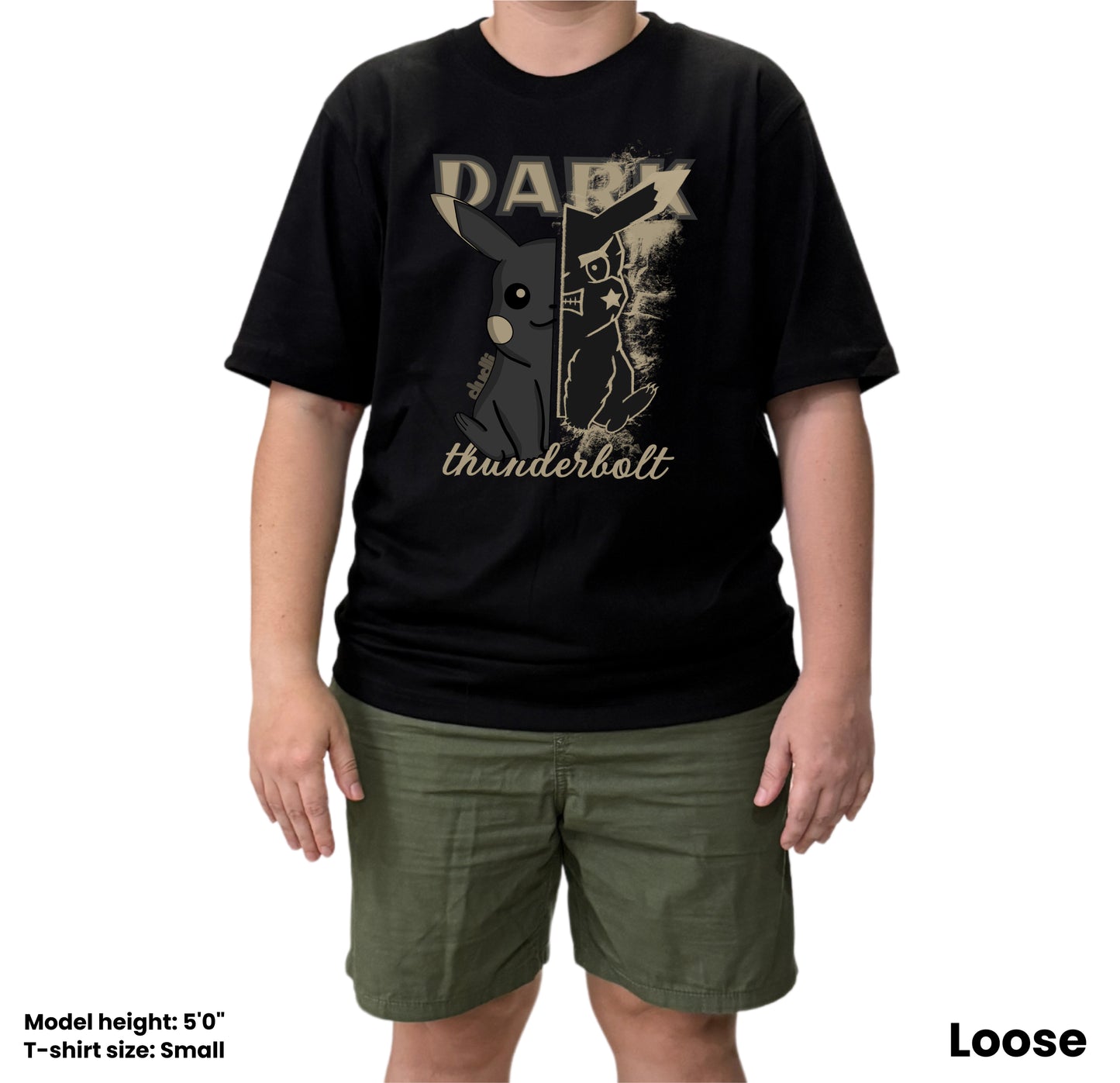 Dudli Playful Graphic Tshirts - Dark - Dark Thunderbolt - Shadow - model front - oversized_fit