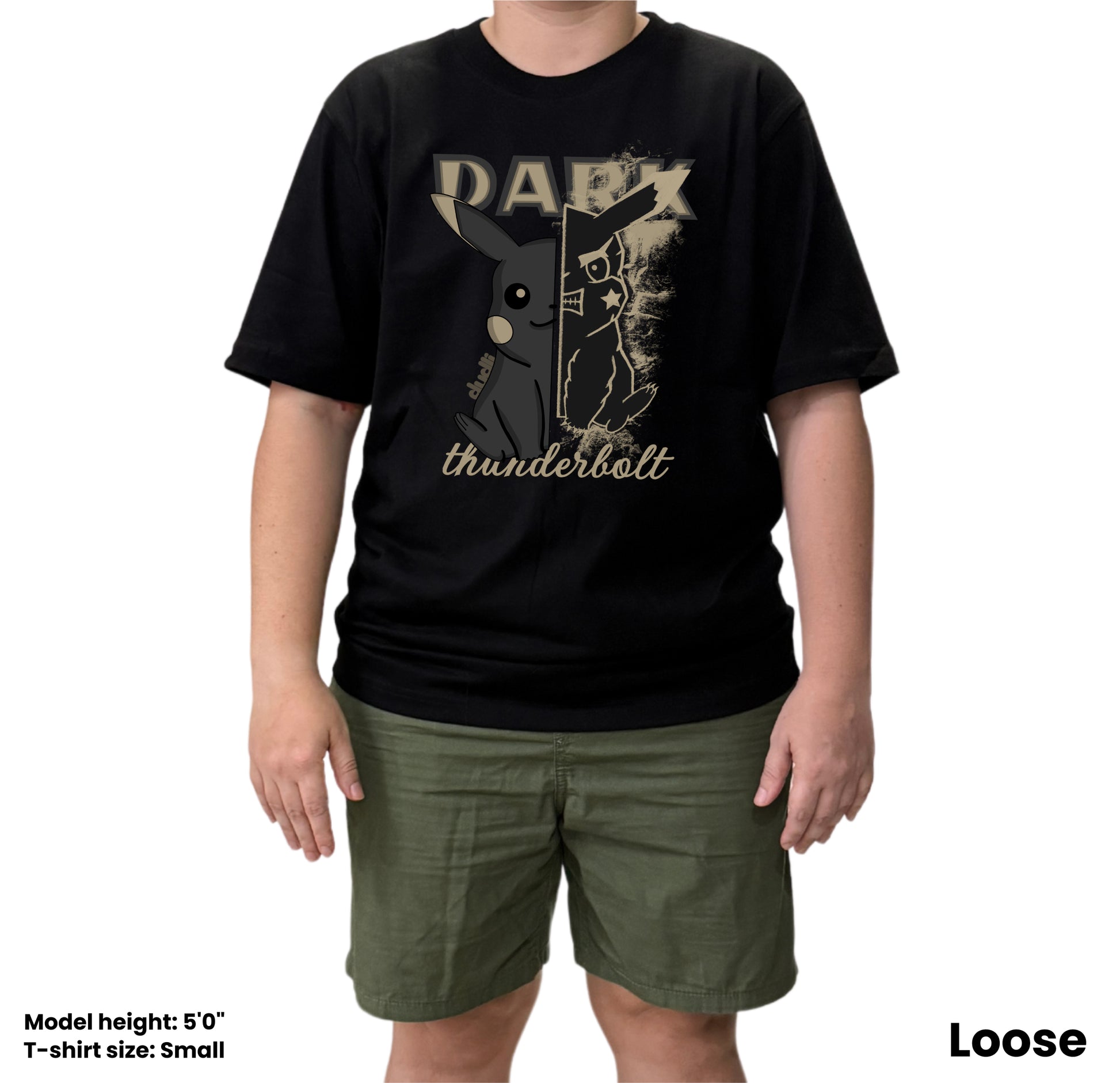 Dudli Playful Graphic Tshirts - Dark - Dark Thunderbolt - Shadow - model front - oversized_fit