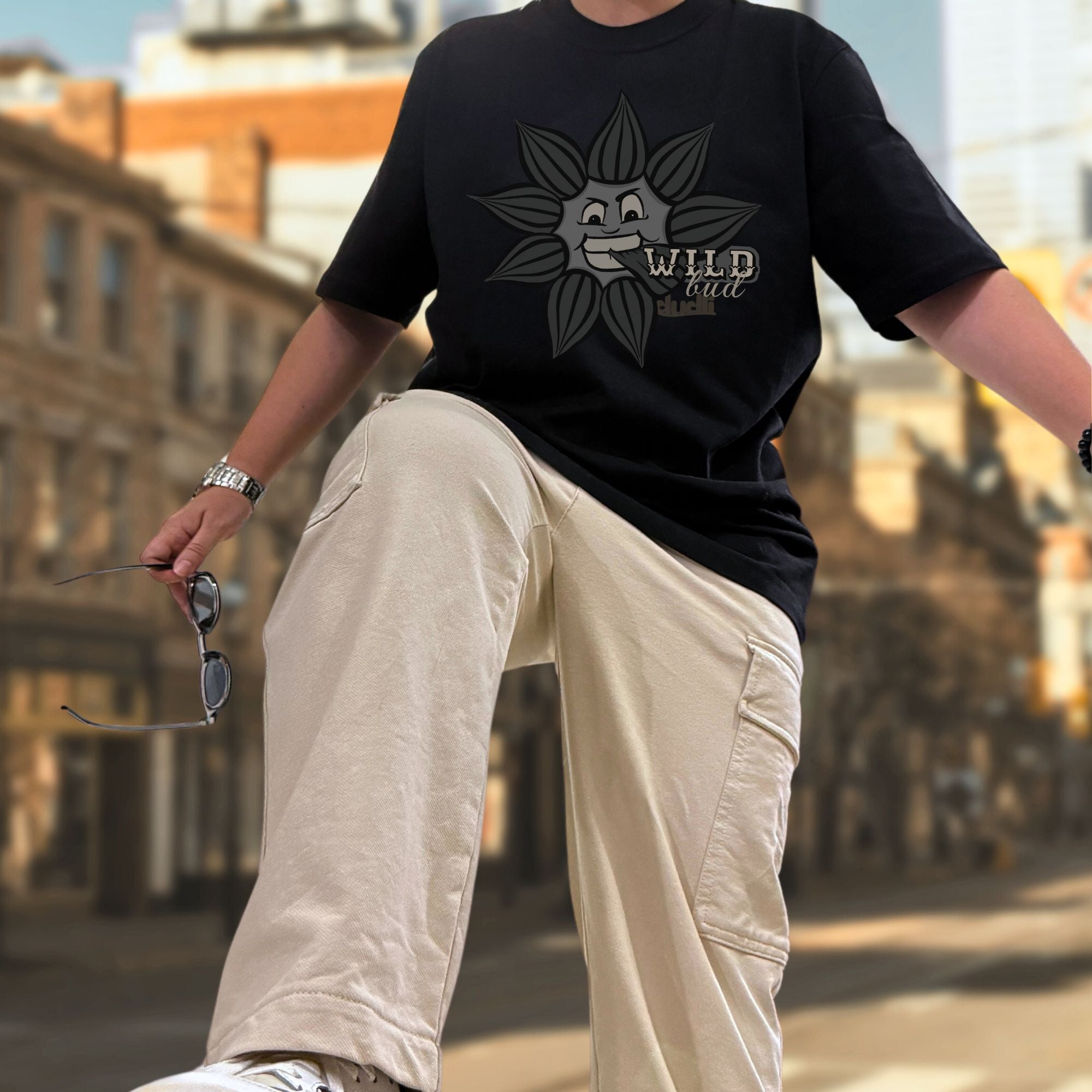 Dudli Playful Graphic Tshirts - Dark - Wild Bud - classic_fit - loose_fit
