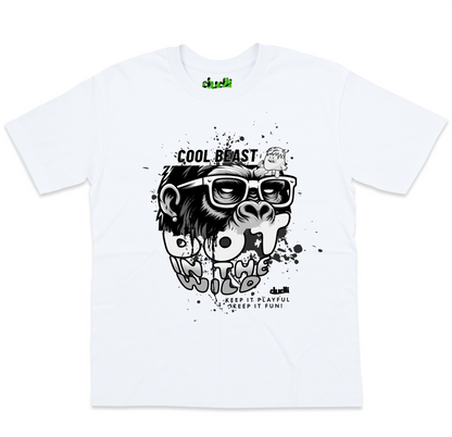 Dudli Graphic Tees Cool Beast Mono - White - oversized_fit
