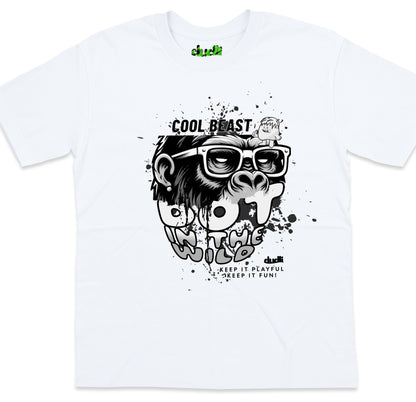 Dudli Graphic Tees Cool Beast Mono - White - oversized_fit