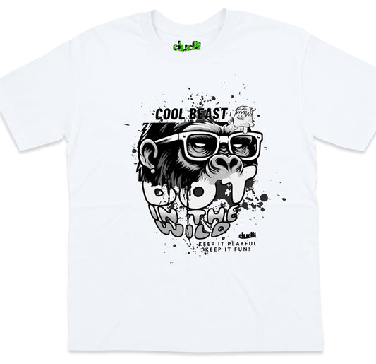 Dudli Graphic Tees Cool Beast Mono - White - oversized_fit