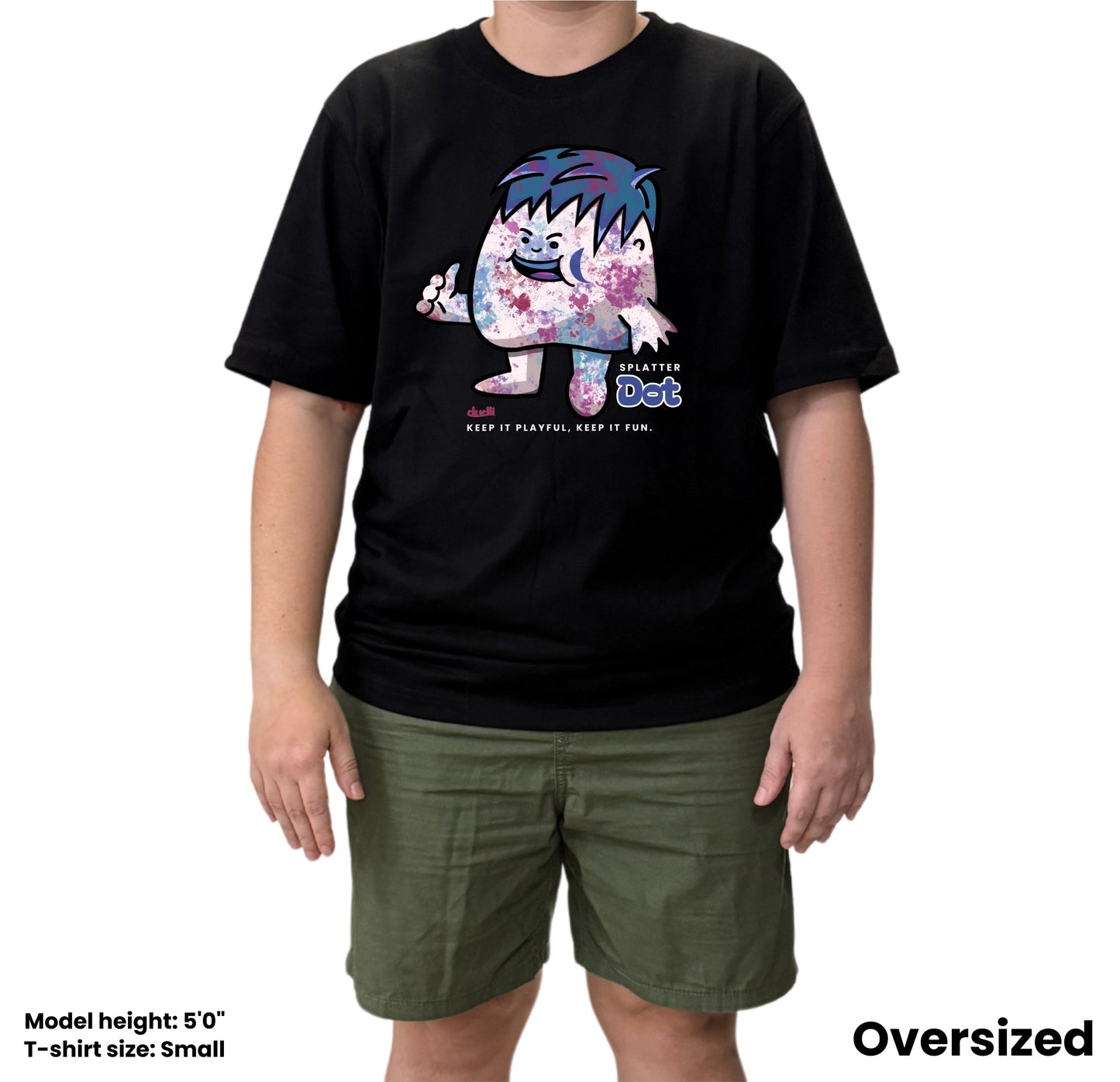 Dudli Playful Graphic Tshirts - Dot Lab Splatter Dot - Black - oversized_fit