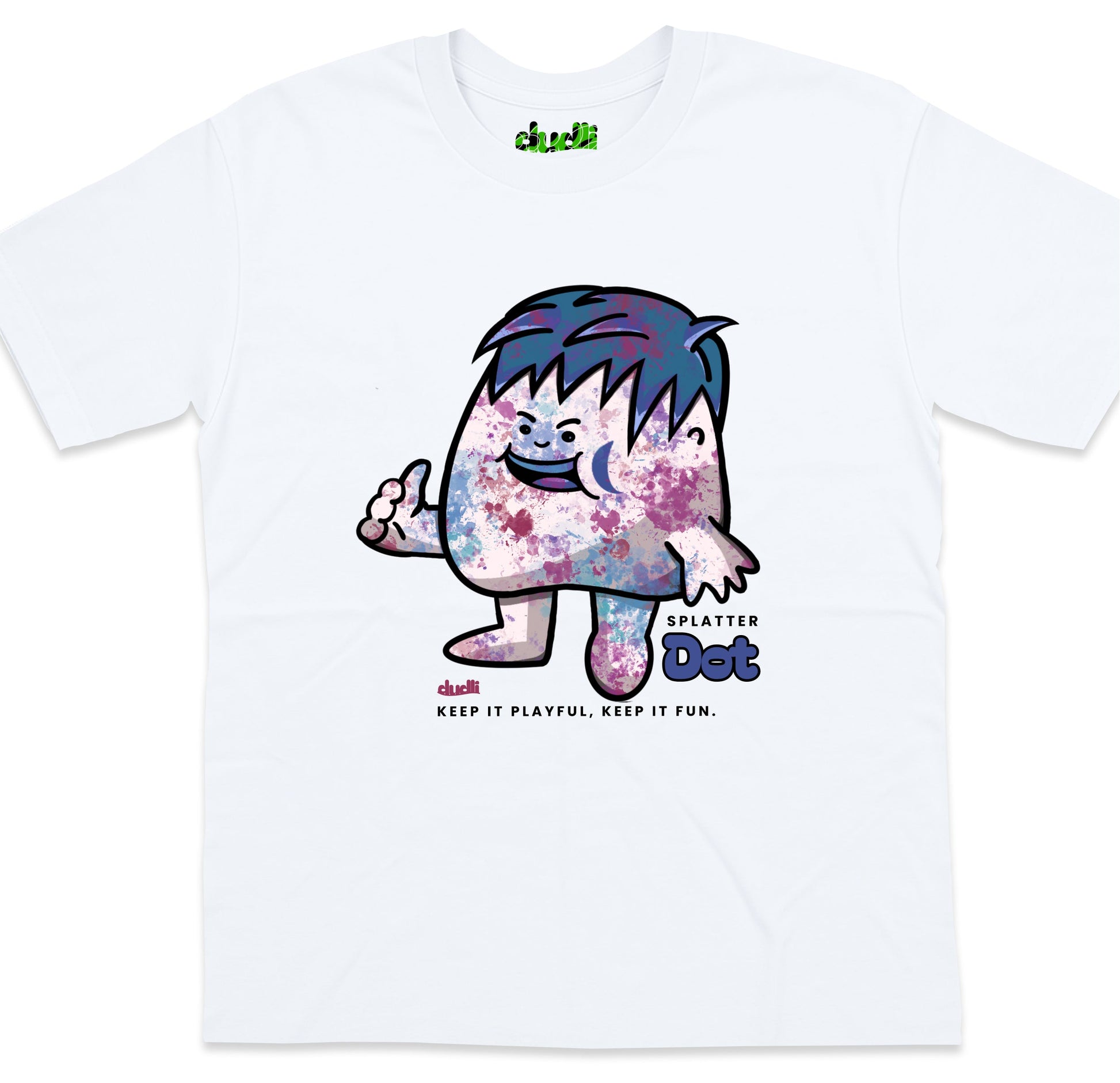 Dudli Playful Graphic Tshirts - Dot Lab Splatter Dot - White - oversized_fit