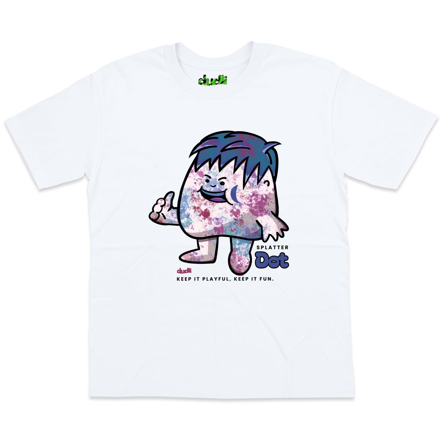Dudli Playful Graphic Tshirts - Dot Lab Splatter Dot - White - oversized_fit
