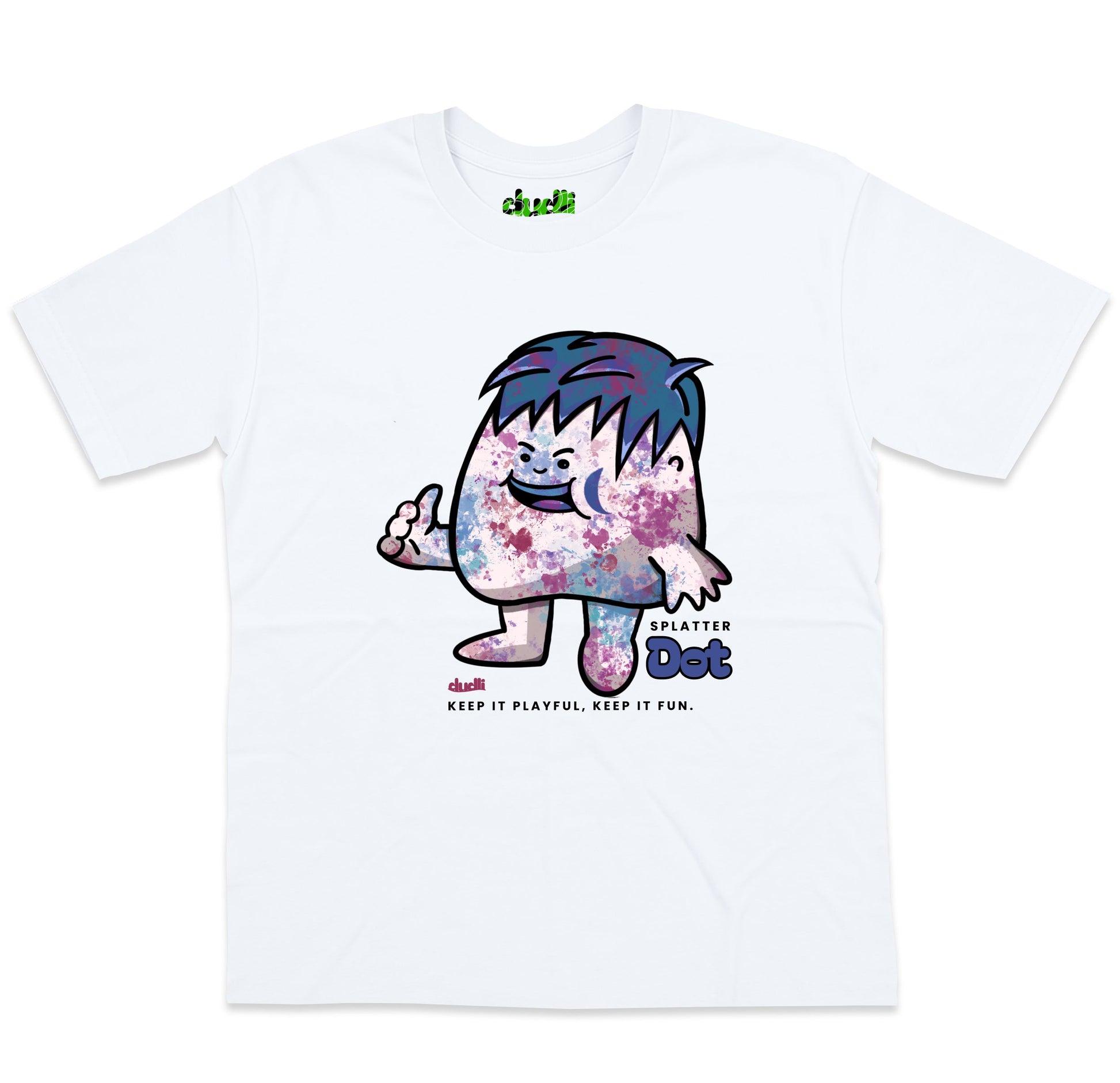 Dudli Playful Graphic Tshirts - Dot Lab Splatter Dot - White - oversized_fit