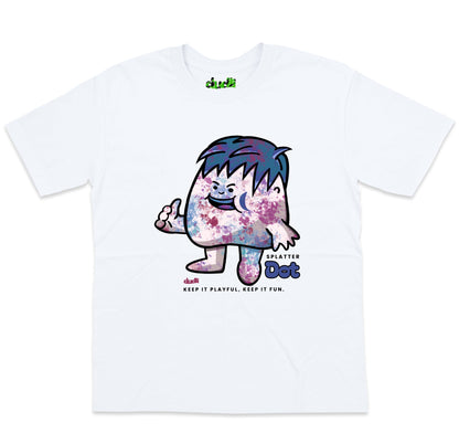 Dudli Playful Graphic Tshirts - Dot Lab Splatter Dot - White - oversized_fit