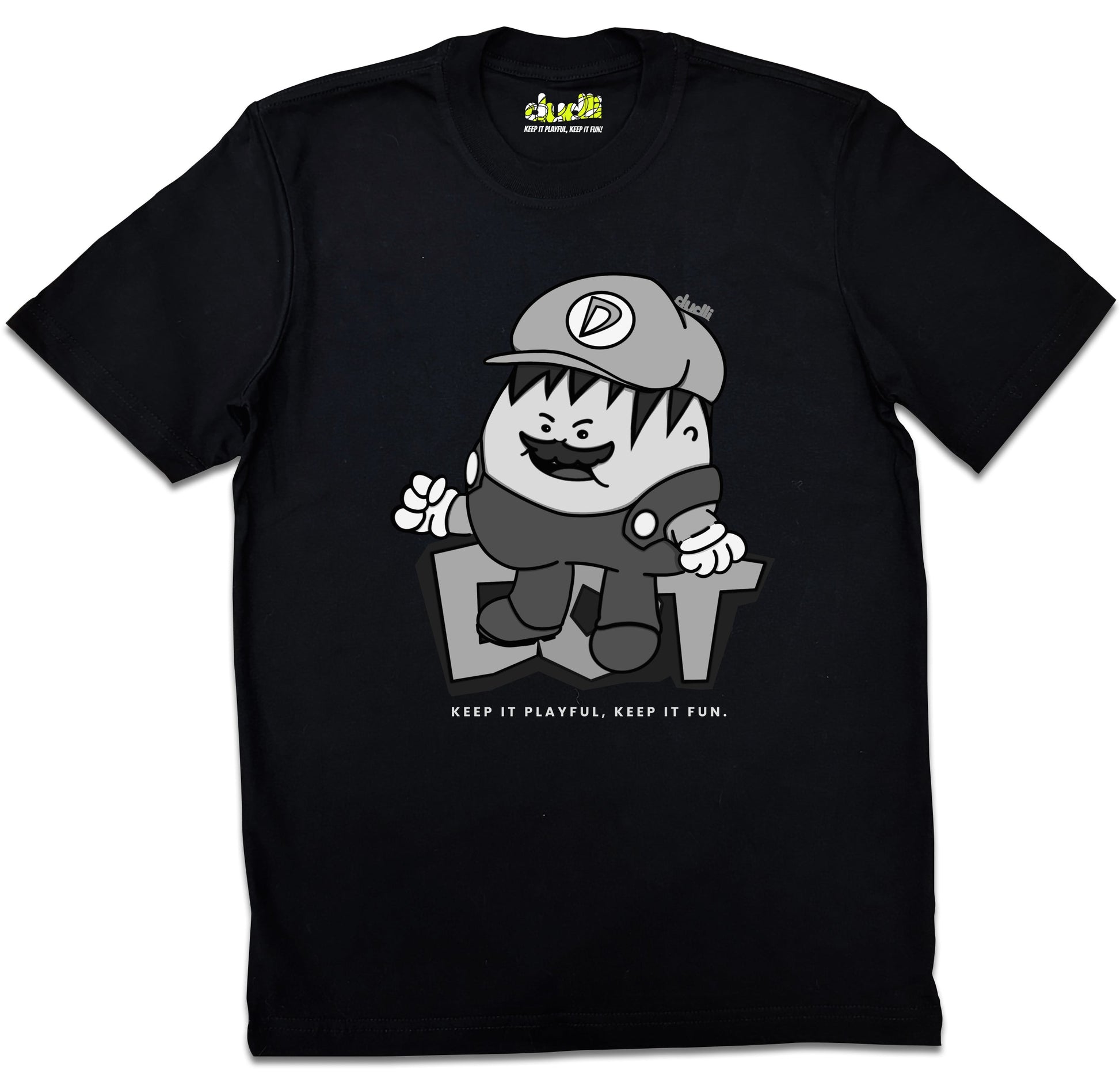 Dudli Playful Graphic Tshirts - Super Dot - Snow Screen | Black - regular_fit