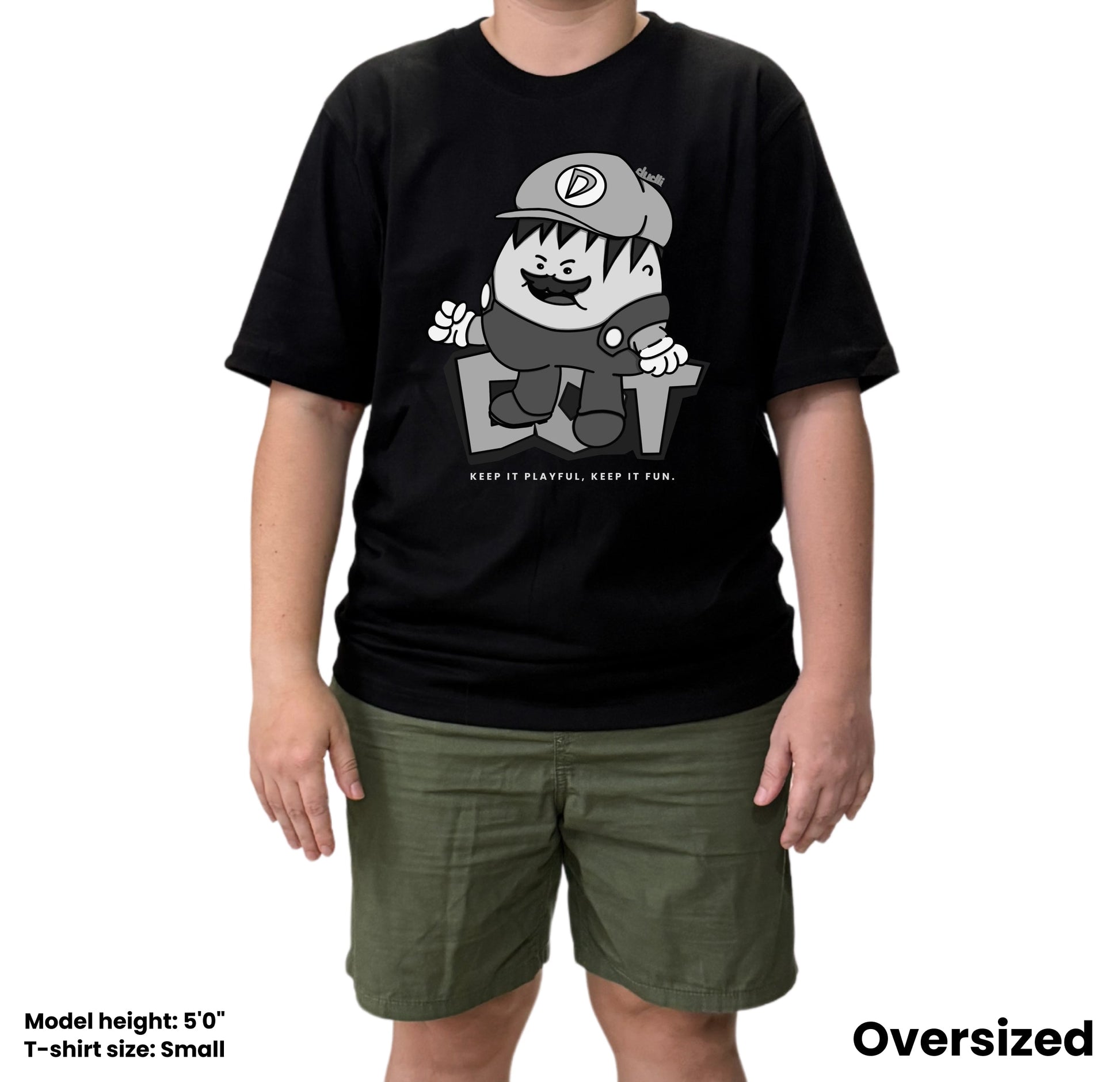 Dudli Playful Graphic Tshirts - Super Dot - Snow Screen | Black - oversized_fit