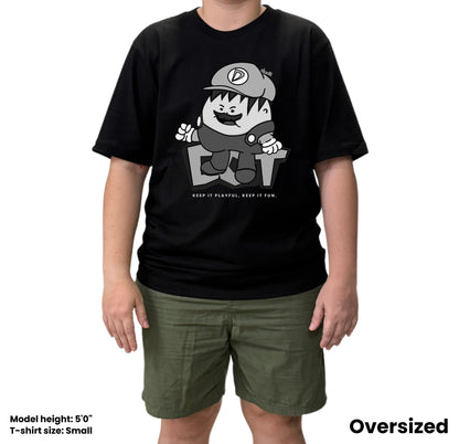 Dudli Playful Graphic Tshirts - Super Dot - Snow Screen | Black - oversized_fit