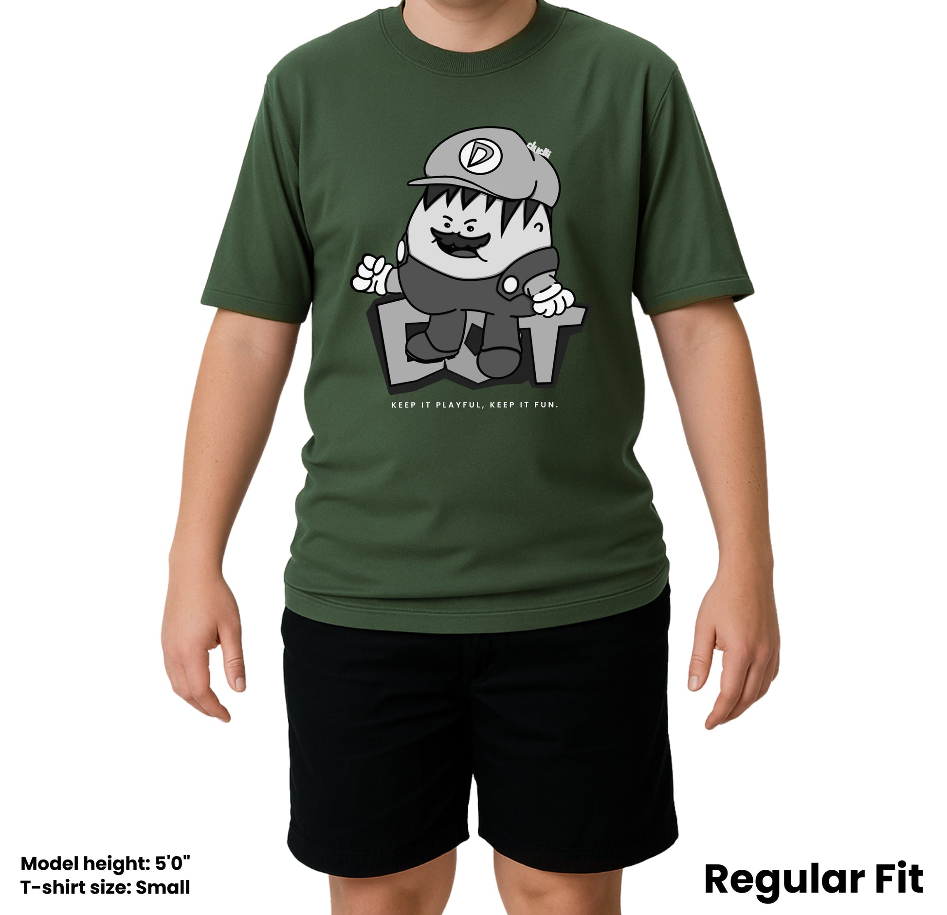 Dudli Playful Graphic Tshirts - Super Dot - Snow Screen | Moss - regular_fit
