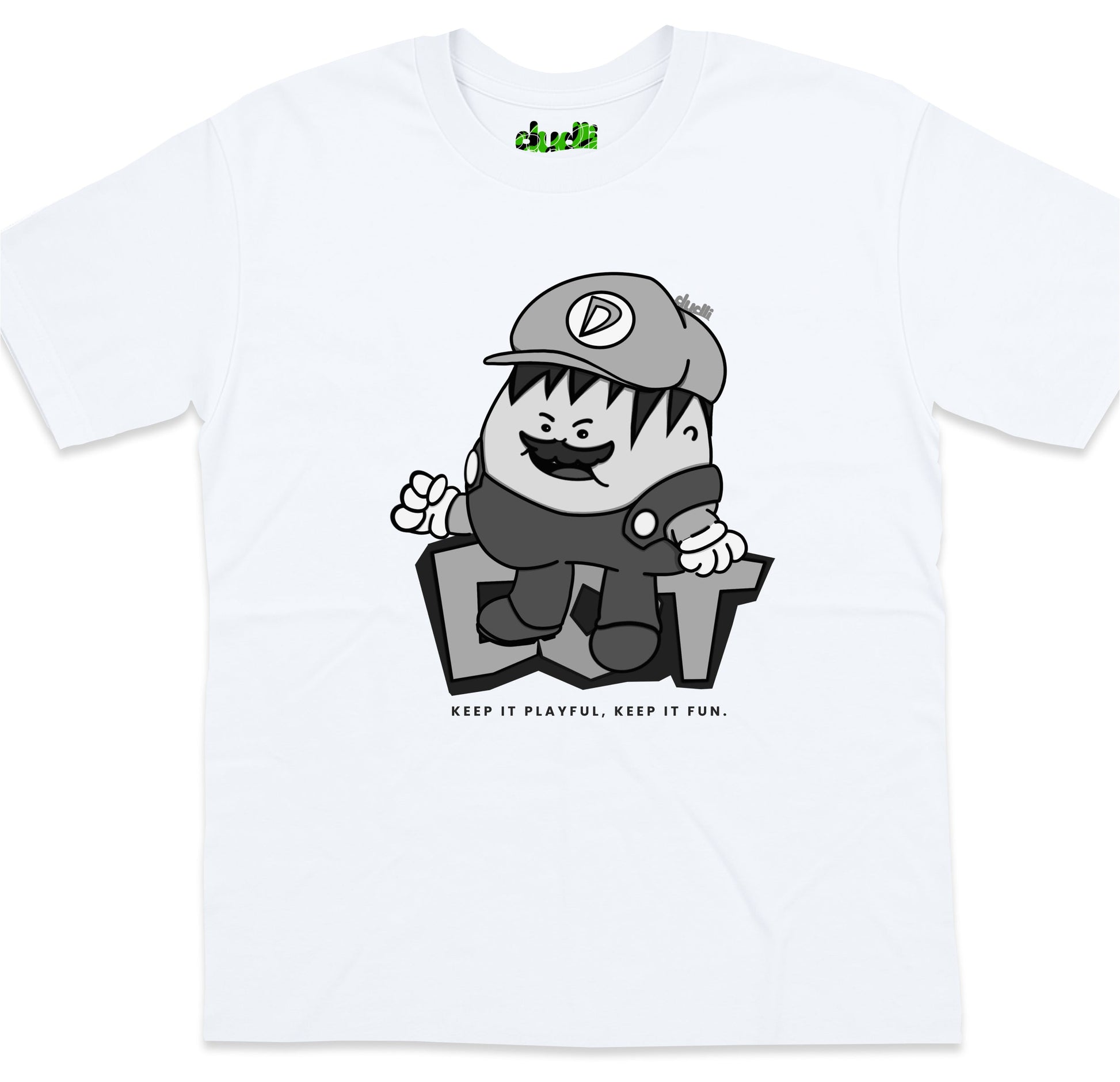 Dudli Playful Graphic Tshirts - Super Dot - Snow Screen | White - regular_fit