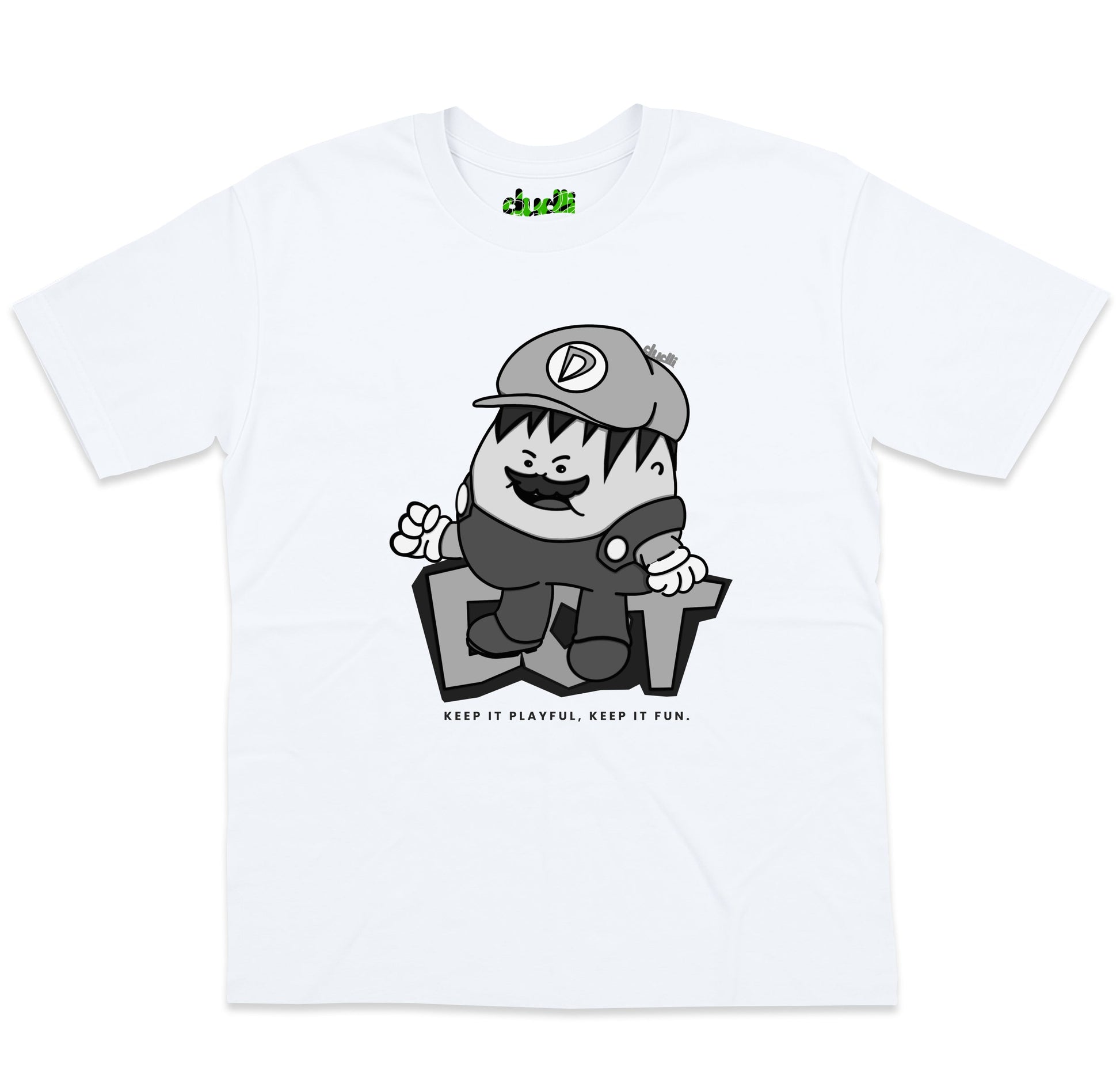 Dudli Playful Graphic Tshirts - Super Dot - Snow Screen | White - regular_fit